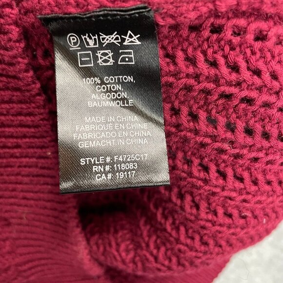 Minnie Rose Sweater Womens Medium Red Open Knit Ruffles Long Sleeve Cotton - Picture 6 of 12